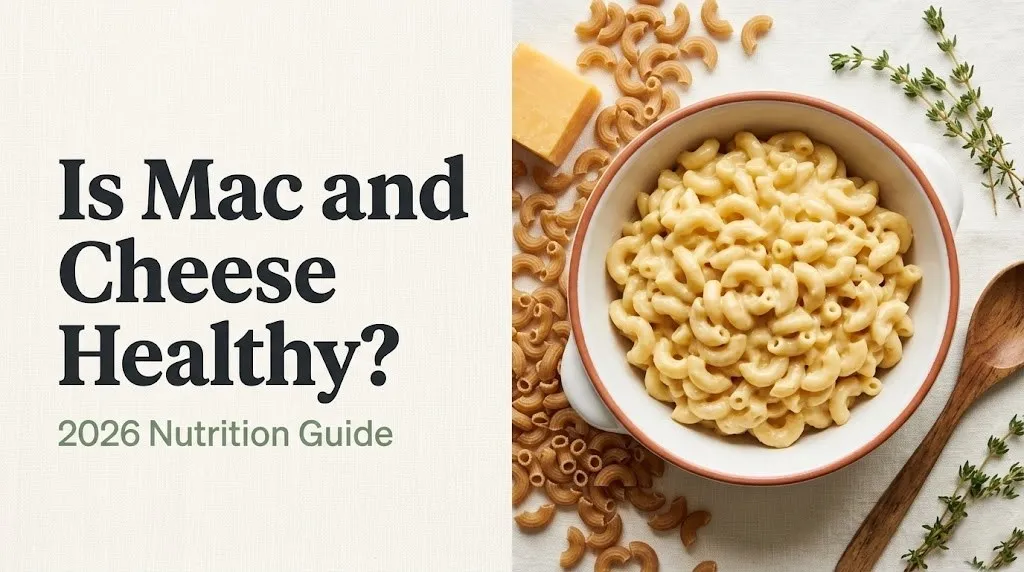 Is mac and cheese healthy ceramic bowl of creamy macaroni and cheese with cheddar block and whole wheat pasta on cream background.