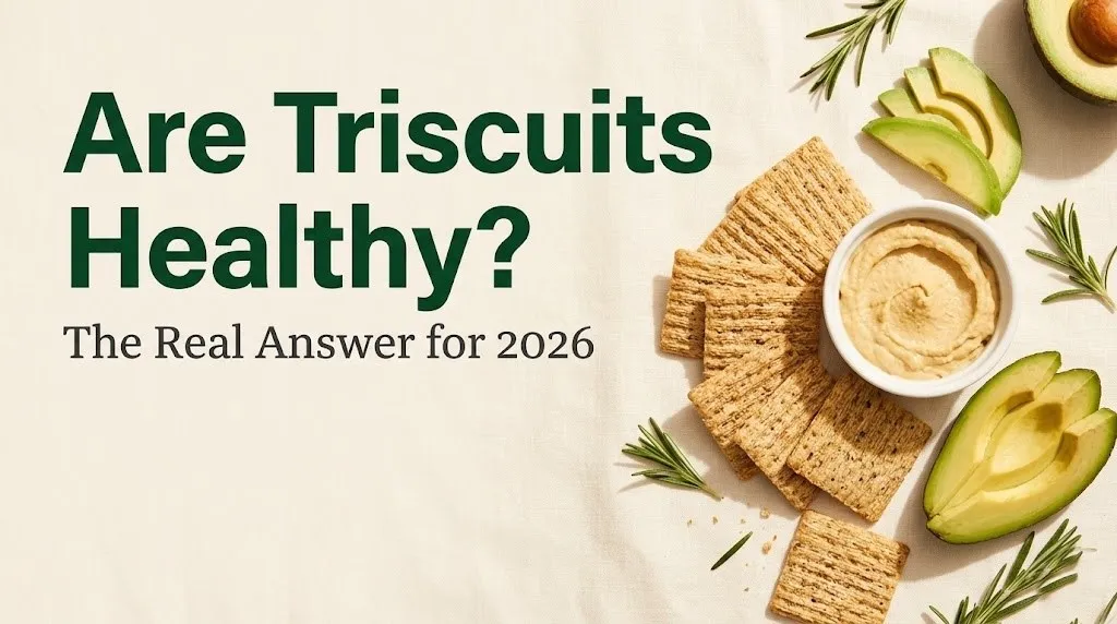 Are Triscuits Healthy flat-lay with whole grain crackers, hummus, and avocado on cream background