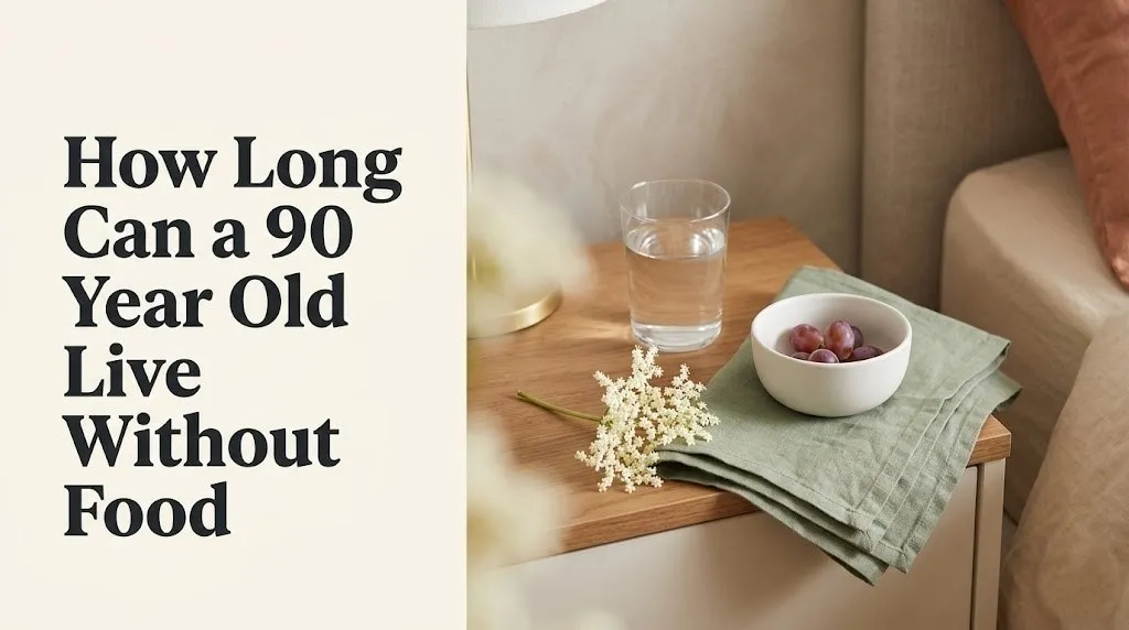 Bedside table with water and untouched food illustrating how long a 90 year old can live without food