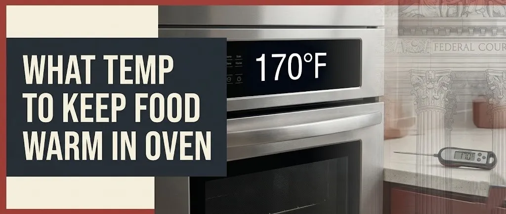 Digital oven set to 170 degrees Fahrenheit with food safety thermometer, showing the safe temp to keep food warm in oven.