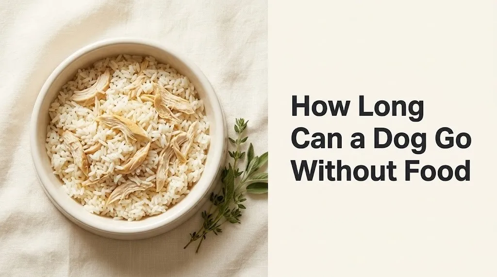 Dog bowl with bland diet of boiled chicken and rice illustrating how long a dog can go without food