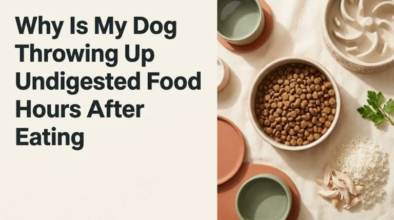 Dog food bowl with dry kibble and bland food beside a slow feeder bowl, illustrating why dogs throw up undigested food hours after eating.