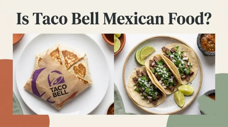 Is Taco Bell Mexican Food banner showing a Crunchwrap Supreme next to authentic Mexican street tacos for cultural comparison.