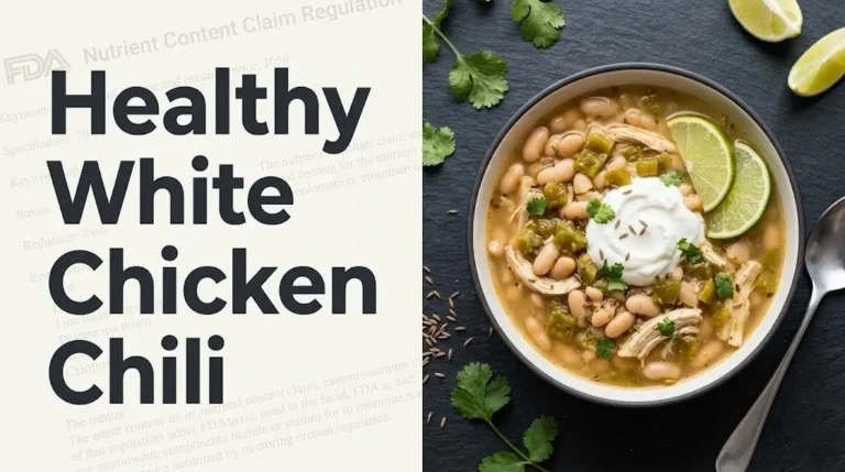 Overhead flat lay of healthy white chicken chili with Greek yogurt and lime, asking is white chicken chili healthy for 2026.