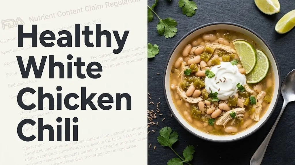 Overhead flat lay of healthy white chicken chili with Greek yogurt and lime, asking is white chicken chili healthy for 2026.