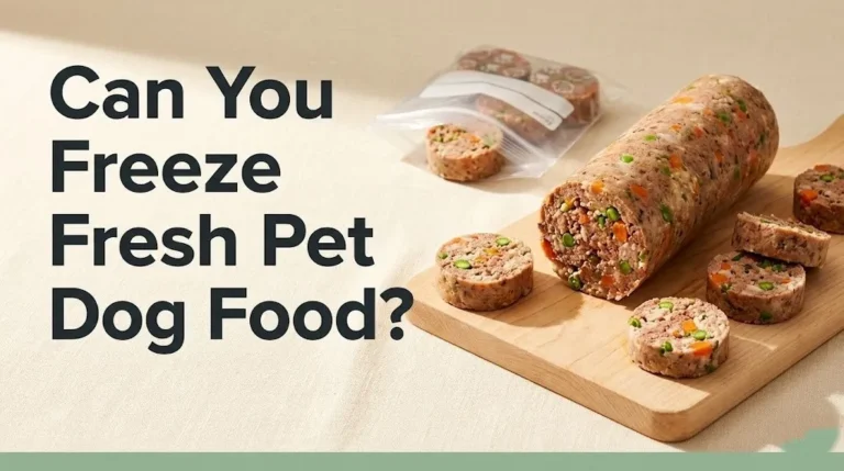 Sliced fresh pet dog food roll with freezer storage bags showing how to freeze fresh pet dog food safely