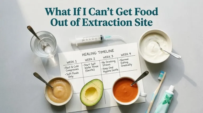 What If I Can't Get Food Out of Extraction Site as a hero banner for a post-procedure guide.