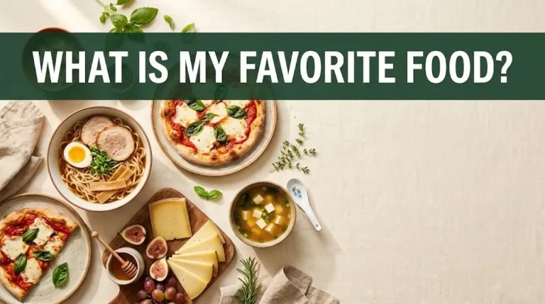 What is my favorite food guide showing a flat-lay spread of globally loved dishes including ramen, pizza, and cheese on cream linen