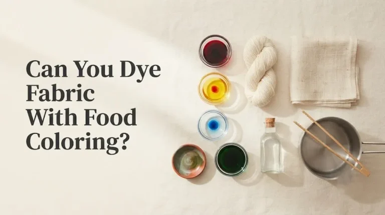 Overhead flat lay showing how to dye fabric with food coloring using wool, silk, and vinegar
