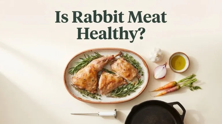 Roasted rabbit meat with fresh herbs, garlic, and olive oil, titled Is Rabbit Meat Healthy.