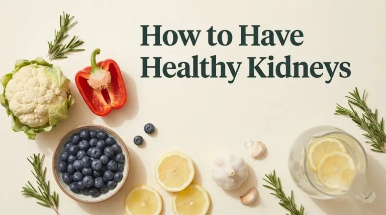 kidney-healthy foods including bell pepper, blueberries, cauliflower and water with How to Have Healthy Kidneys.